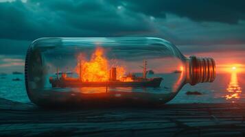 AI generated Nuclear explosion captured Inside a bottle photo