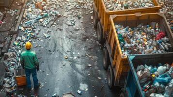 AI generated Recycling Worker at Waste Management Site photo