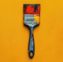 AI generated Vivid Paintbrush on Yellow photo
