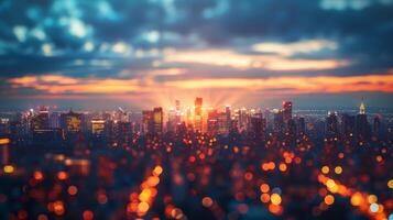AI generated A vibrant city skyline illuminated with dazzling lights against the night sky. photo