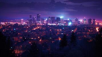 AI generated A vibrant city skyline illuminated with dazzling lights against the night sky. photo