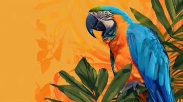 AI generated Beautiful blue big parrot on a tropical background. photo