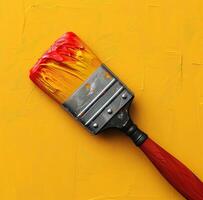 AI generated Vivid Paintbrush on Yellow photo