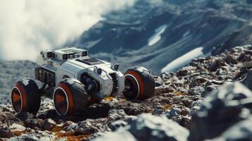 AI generated Robotic Rover on Rocky Terrain photo