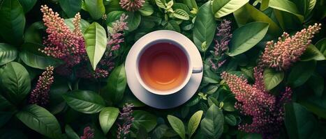 AI generated Tea Time in a Botanical Oasis photo