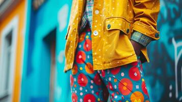 AI generated Bold patterns and vibrant colors of street fashion, a celebration of individuality and creativity. photo