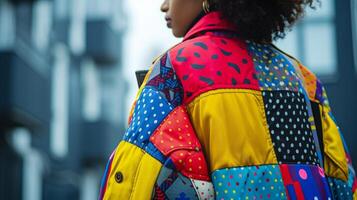 AI generated Bold patterns and vibrant colors of street fashion, a celebration of individuality and creativity. photo