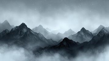 AI generated The majestic silhouette of mountains, cloaked in mist, standing sentinel under a vast photo