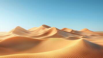 AI generated The vastness of a desert landscape, with towering sand dunes stretching to the horizon under a clear blue sky photo