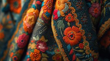 AI generated The intricate embroidery of a traditional garment, a tapestry of culture and heritage woven into threads photo