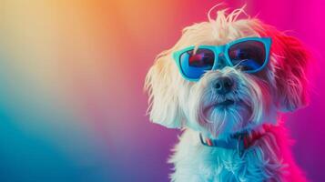 AI generated Funny white fluffy dog dressed in the style of a disco dancer photo