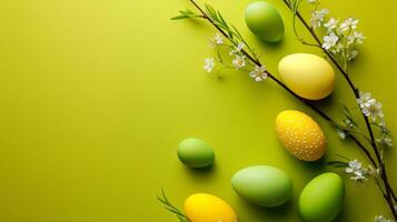 AI generated Easter beautiful minimalistic background in yellow and green colors photo