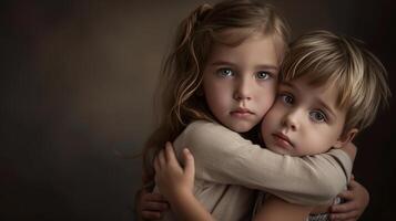 AI generated A tender embrace between siblings, showcasing unconditional love and support photo