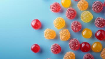 AI generated Whimsical still life showcasing an array of colorful hard candies, promising a sweet escape photo