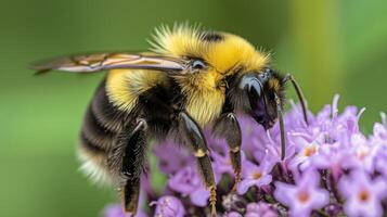 AI generated The fuzzy surface of a bumblebee's coat, a testament to its gentle yet industrious nature. photo