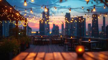 AI generated Trendy rooftop bar offering panoramic views of the city skyline photo