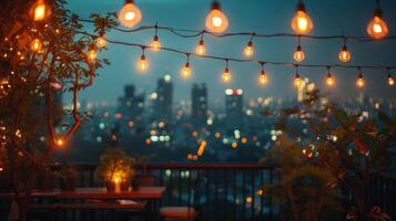 AI generated Trendy rooftop bar offering panoramic views of the city skyline photo