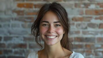 AI generated Sporting a genuine smile, she invites viewers into her world of beauty and self-expression photo