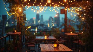 AI generated Trendy rooftop bar offering panoramic views of the city skyline photo