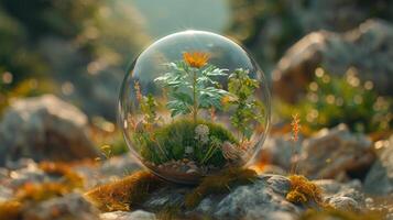 AI Generated Environment and conservation concept using glass globes photo