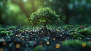 ai generado un pequeño árbol ilustrando ambiental, social, y gobernancia en sostenible y ético negocio en el red conexión. foto