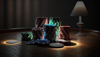 AI Generated Poker chips.Web banner for game design, flyer, poster, banner, online casino advertising. AI photo