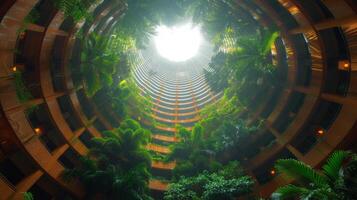 AI Generated Singaporean skyscraper at low angle captured with a fish-eye lens photo