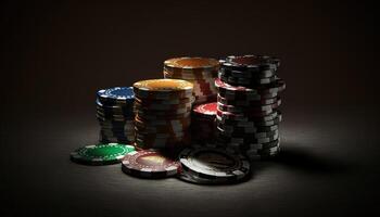 AI Generated Poker chips.Web banner for game design, flyer, poster, banner, online casino advertising. AI photo