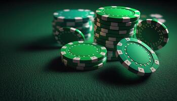 AI Generated Poker chips.Web banner for game design, flyer, poster, banner, online casino advertising. AI photo