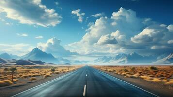 AI Generated Isolated 3D road with clouds. Motorway advertising design. Bending road isolated. photo