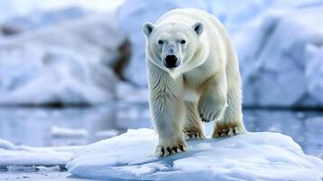 ai generado polar oso en natural ártico hábitat, Perfecto para fauna silvestre documentales, clima cambio campañas, y con temas de la naturaleza diseños foto