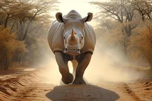 AI generated Wild Rhinoceros charging, Africa, AI Generated photo