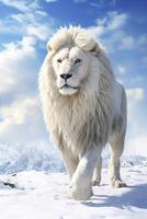 AI generated Portrait of a White Male lion in a snowy environment, AI generated photo