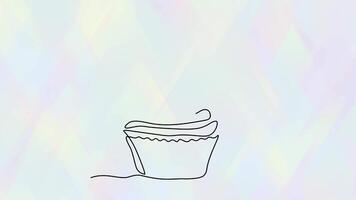 Self drawing animation with one continuous line draw, a festive cupcake with a candle and a Happy birthday inscription video