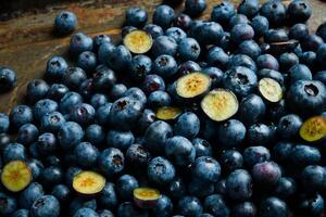 Blueberry berries, close-up macro photo. Fresh blue berries. photo