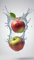 AI generated Fresh apple with water splashing isolated on white background. ai generative photo