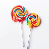 AI generated two colorful lollipops on a white background ai generative photo