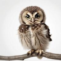 AI generated A small owl with big eyes sits on a tree branch. ai generative photo