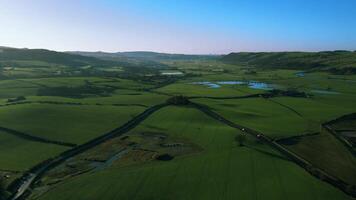 Aerial video of the roads in the countryside in UK