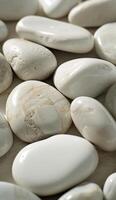 AI generated white pebbles, in the style of smooth and polished, monochromatic hues, poured resin, duckcore photo