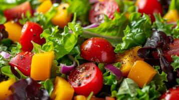 ai generado un vistoso ensalada muy lleno con frescura, promoviendo nutritivo dietético opciones foto