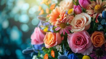 AI generated A close-up of a fresh flower bouquet, highlighting botanical beauty photo