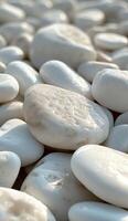 AI generated white pebbles, in the style of smooth and polished, monochromatic hues, poured resin, duckcore photo