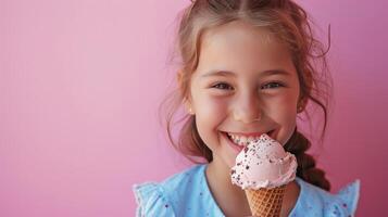 AI generated A girl with an ice cream cone, her beaming smile making the shot even sweeter photo