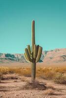 AI generated A serene, minimalist desert landscape with a lone cactus under a clear sky photo