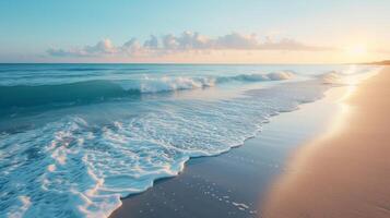 AI generated A serene beach with gentle waves, embodying relaxation and wellness photo