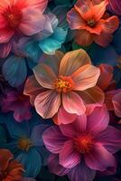 AI generated Bursting with vibrant colors and intricate petal patterns, this abstract background celebrates the beauty of blooming photo