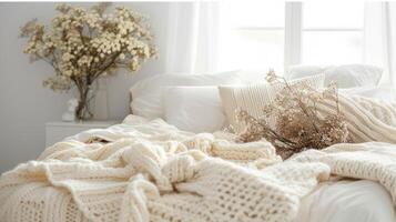 AI generated Preparing for the Winter Season with Cozy and Comfortable Bedding large copyspace area photo