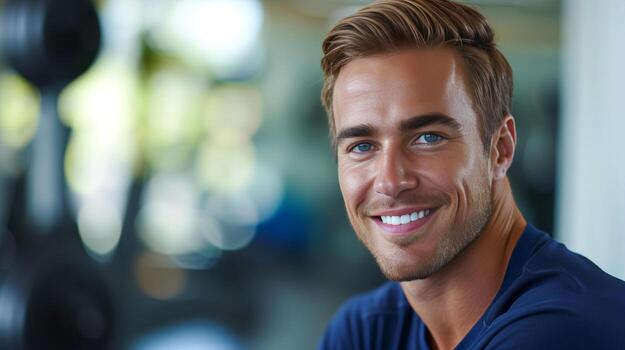 AI generated A fitness trainer's motivating smile encourages clients to push their limits and stay healthy. photo