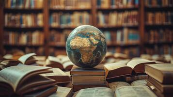 AI generated An abstract globe surrounded by open books symbolizes global education photo